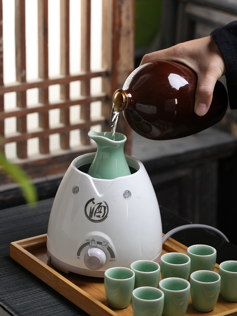 ♡ Подогреватель для вина, подогреватель для вина, чайник для вина с резьбой в виде желтого винного цветка, быстрый электрический нагрев, керамический винный набор с постоянной температурой, горячее вино 0.1kg половины