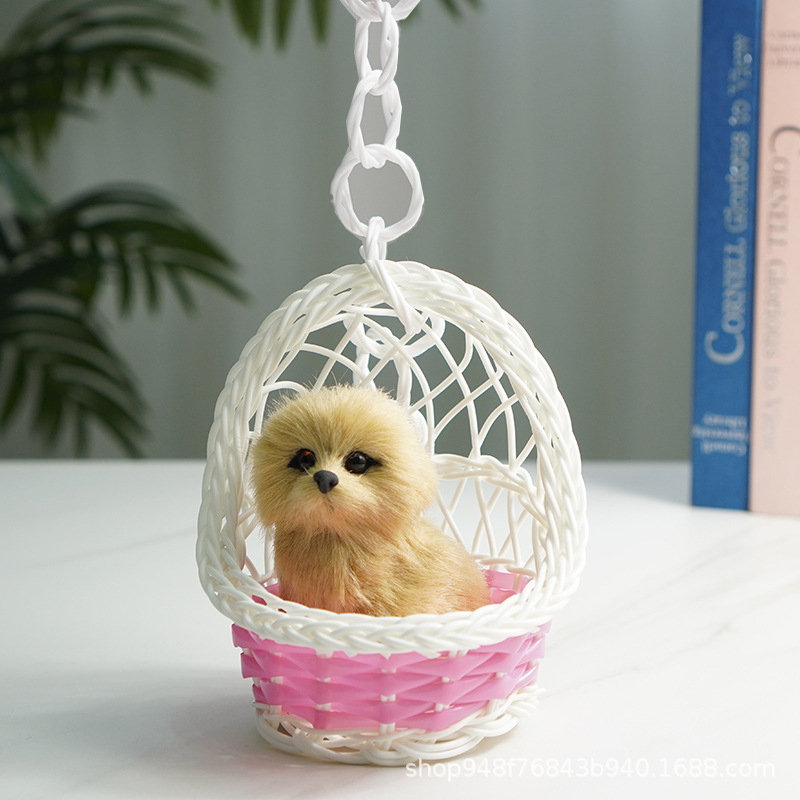 핑크 교수형 바구니 + 노란색 개가 짖을 수 있습니다