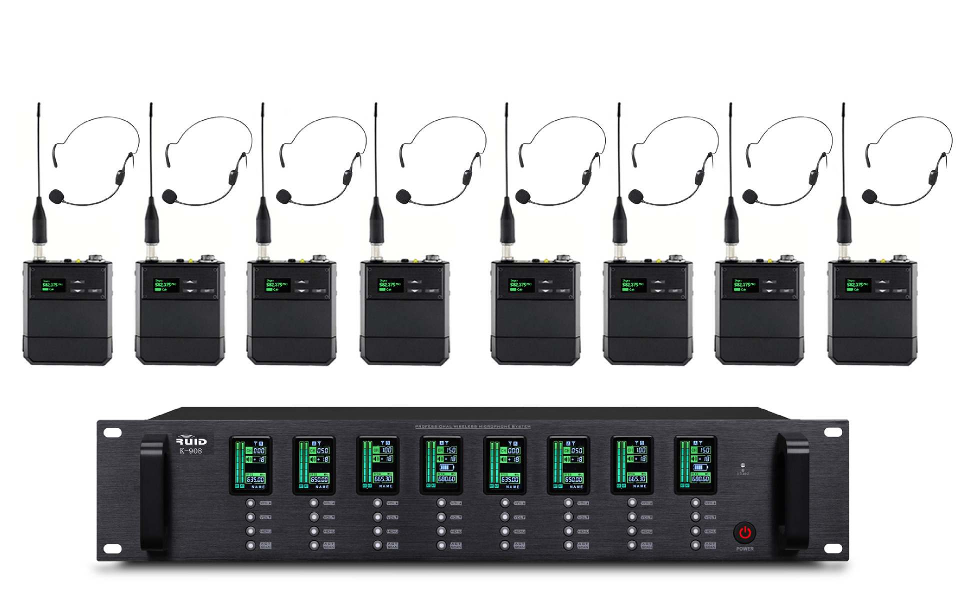 锐迪/RUID K-908专业无线头戴话筒一拖八头戴麦克风演出主持话筒
