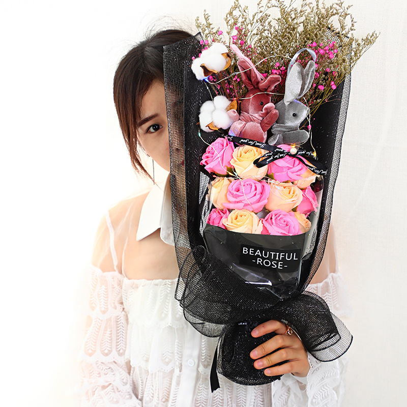 Regalo del Día de San Valentín para la novia esposa novias madre Navidad simulación jabón Rosa ola bola ramo