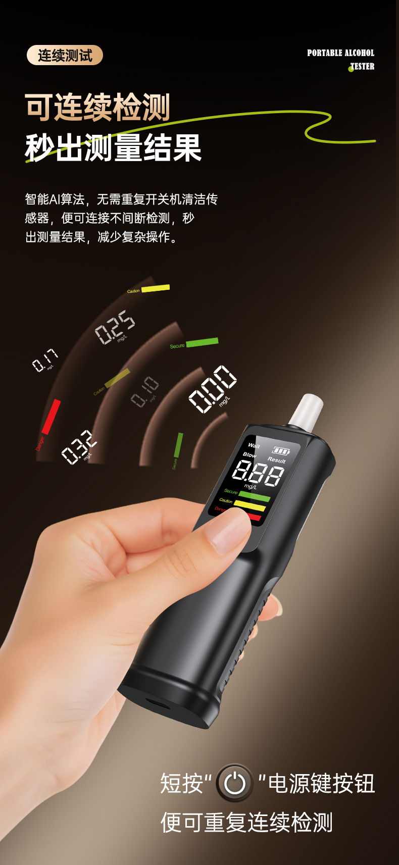 Cross-Border Alcohol Tester, Air-Blown High-Definition Digital Display Alcohol Tester for Drunk Driving, High-Precision Air-Blown Alcohol Detector for Overnight Alcohol Testing