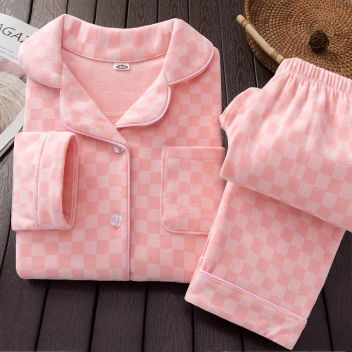 Pijamas de ternilla caliente para niños niñas primavera y otoño invierno set de ropa de casa para niños cuello casual de cuadrícula ropa de casa