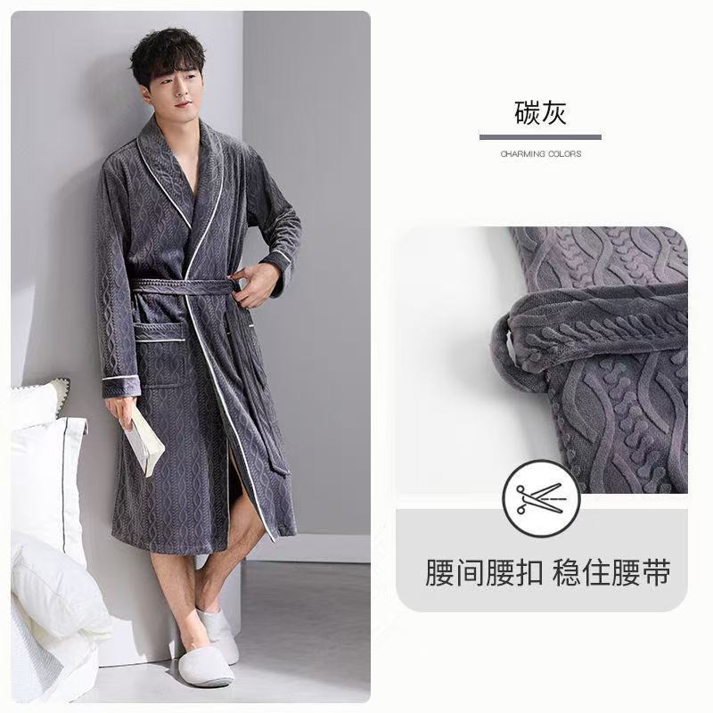 Pijamas de coral de lujo ligero para hombres invierno 2025 nuevo tipo de terciopelo más grueso casual de coral sólido cubierta de ropa para el hogar