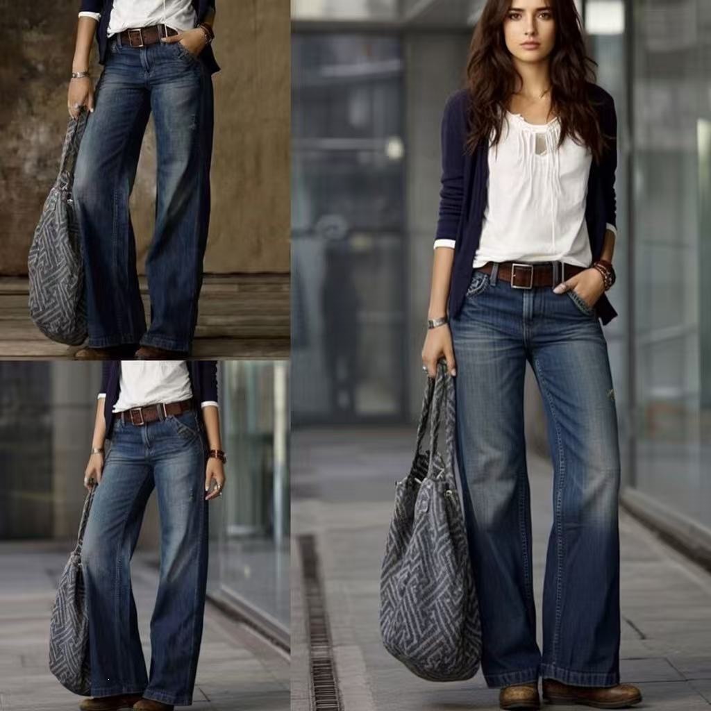 European and American Retro Fashion Casual Straight Wide-Leg Pants for Women, Popular Jeans for Women on Amazon Independent Sites and Foreign Trade