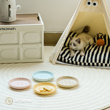 饼干宠物盘猫咪陶瓷碗零食罐头盘猫狗食盆幼猫防黑下巴湿粮碗小猫