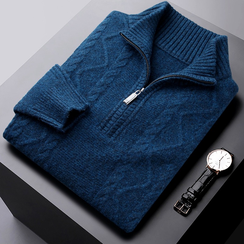 Woolen winter solid color sweater with zipper