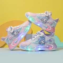 批发带灯女童鞋2025春秋新款儿童运动鞋卡通发光1-6岁皮面儿童鞋