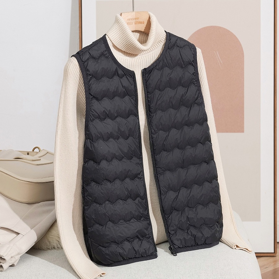 2025 otoño y invierno nuevo ligero de cuello redondo ondulado cordón de invierno portátil 90 chaleco de invierno de chaleco de invierno de moda