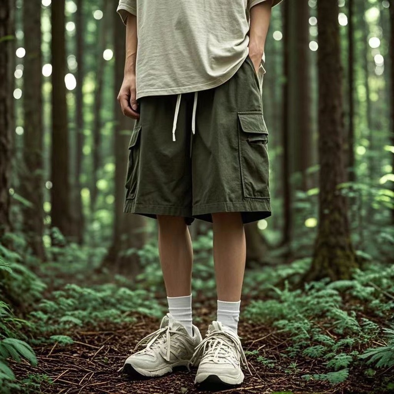 Men's Summer Trendy American-Style Cargo Shorts, Thin Loose Five-Point Casual Straight Pure Cotton Sports Pants