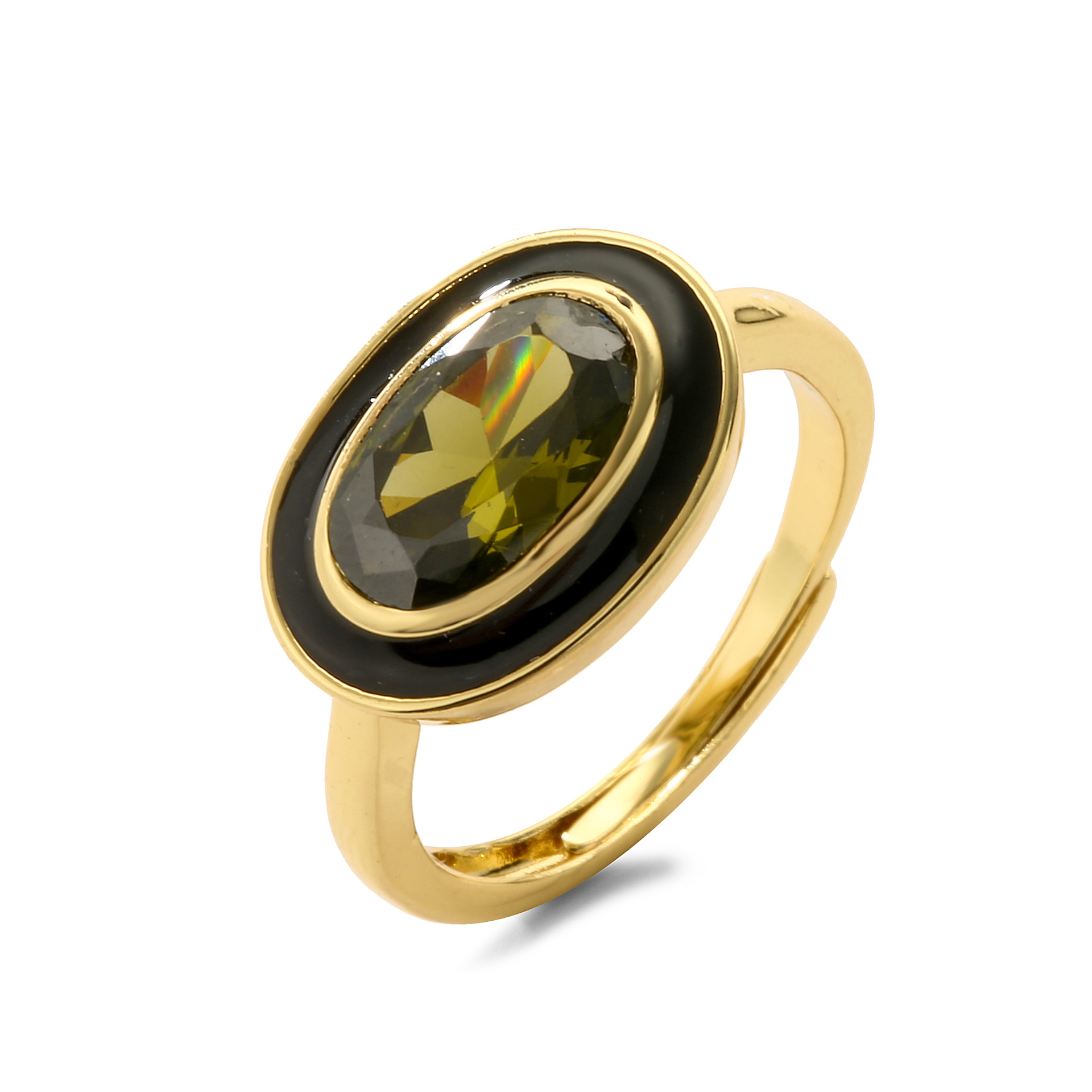 Business Occasion Copper Material Elegant Retro Oval Copper Enamel Inlay Zircon Rings