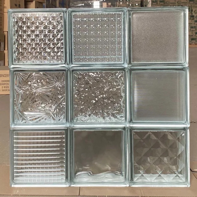 Fabricantes azulejos de vidrio hueco super blanco cuadrado cristal de hielo azulejos de vidrio hueco azulejos de cristal transparente partición de color creativo