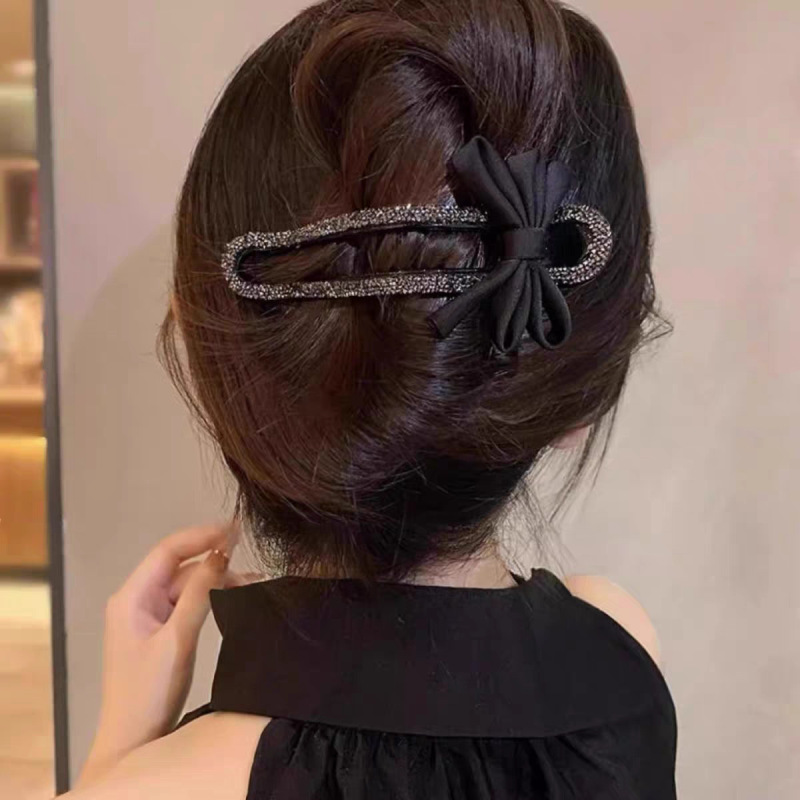 ファッショナブルなリボンダイヤモンドカモノハシクリップ、女性用、軽くて豪華なスタイル、後頭部のヘアピン、シンプルで多用途のヘアアクセサリー|undefined