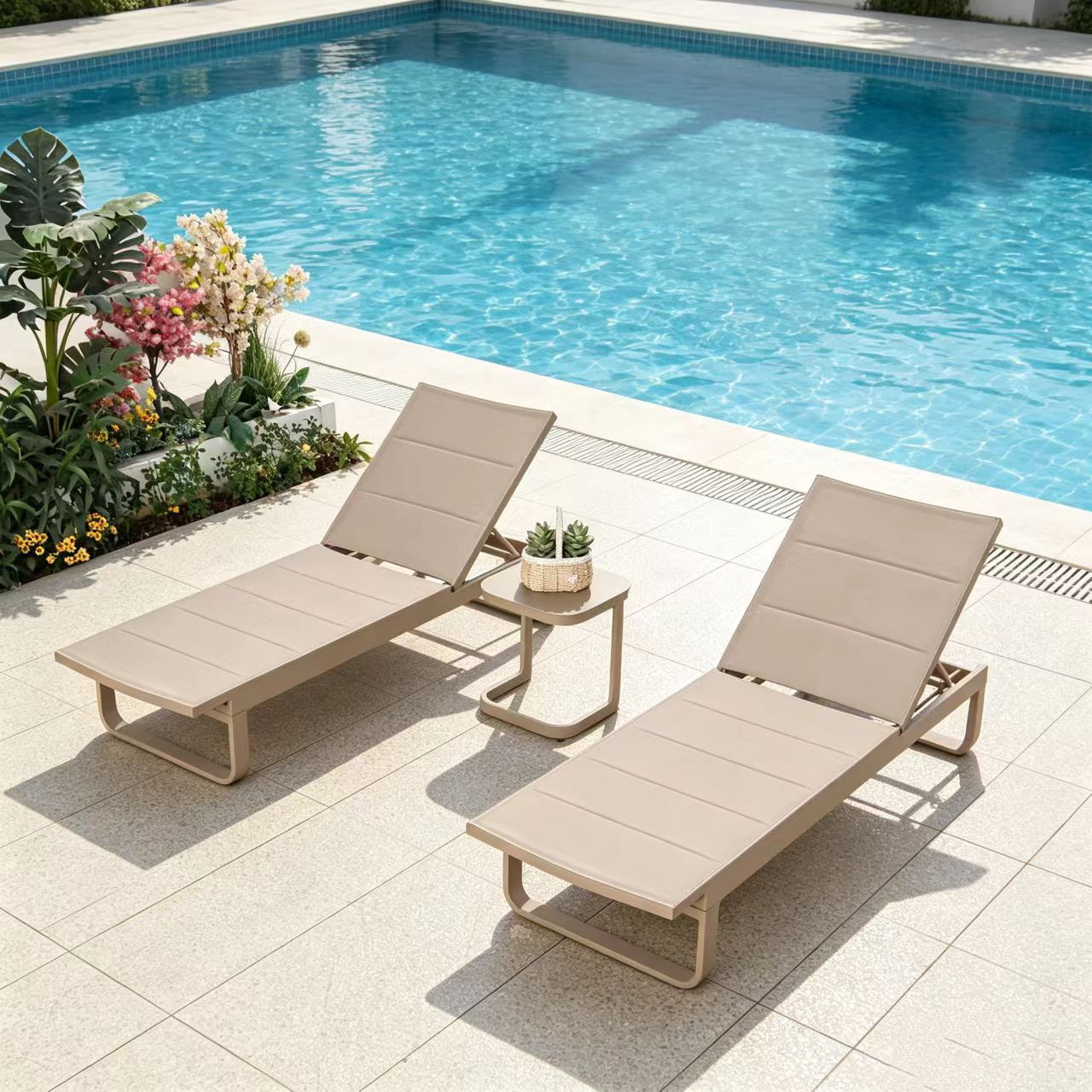 Silla de piscina, silla de playa anticorrosión de aleación de aluminio, tumbona de piscina de alta gama para hoteles y B&B, tumbona portátil image 9
