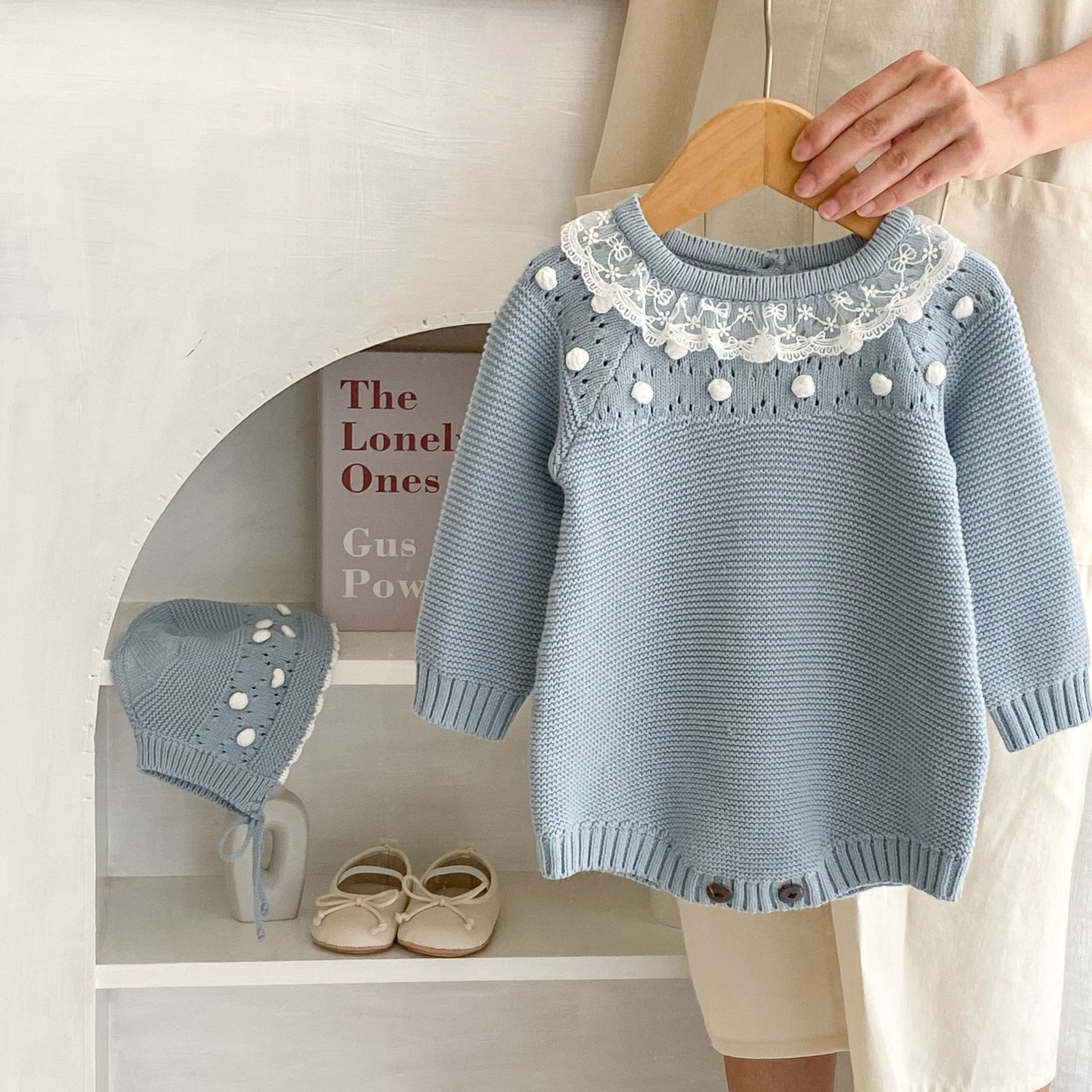 Vestiti autunnali per bambine, in pizzo, fatti a mano, a maniche lunghe, con colletto rotondo, Ha Yi, con sacchetto e cappello opzionale._voghion.com