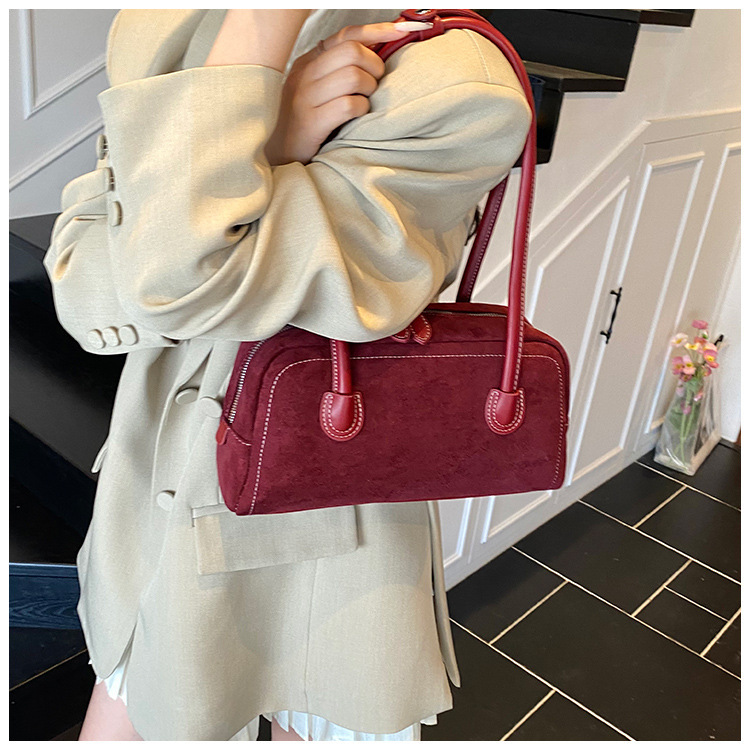 Suede Look Soft East West Shoulder Bag 38
