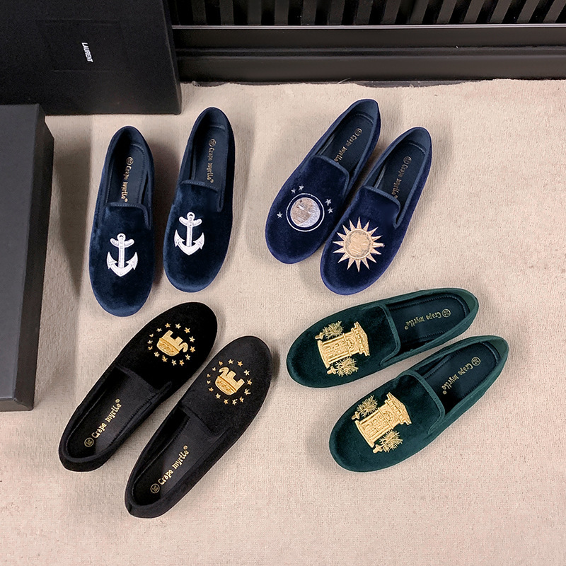 Grape Mom's Style London Autumn ~ French Color-Blocked Vintage Embroidered Slip-On Loafers for Women