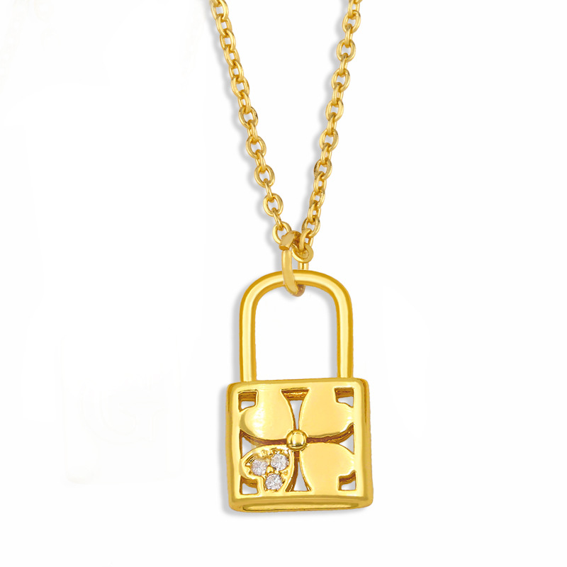 Diamond Lock Pendant Titanium Steel Necklace