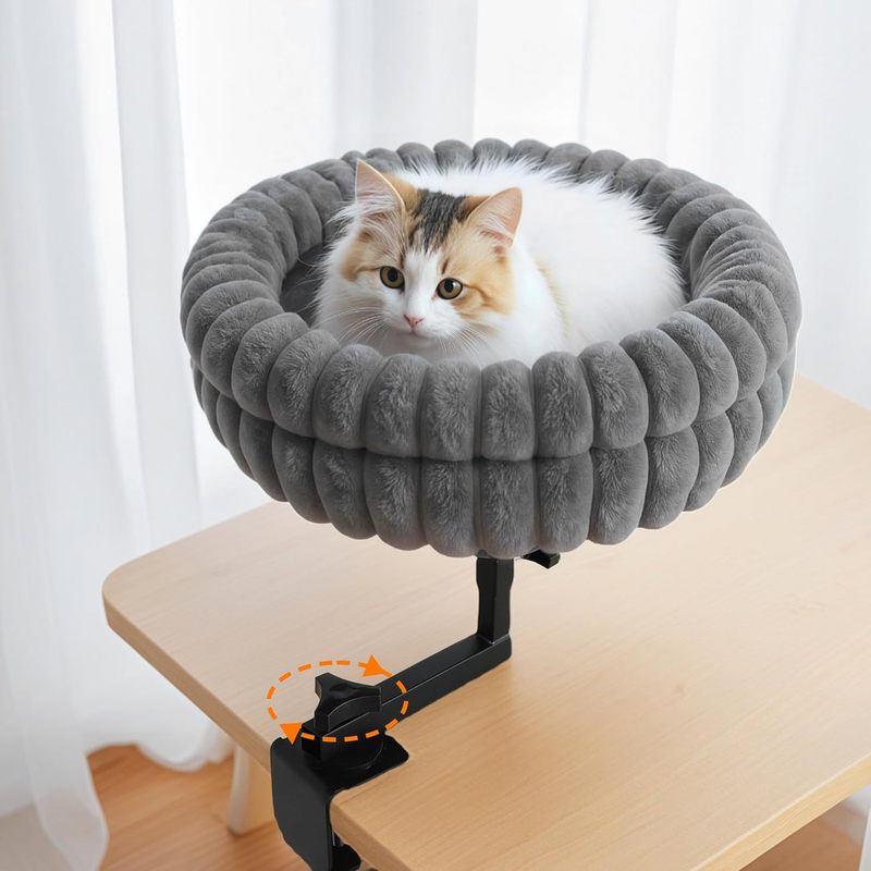 亚马逊猫桌床猫窝办公桌面支架挂床书桌猫咪夹子吊床可折叠猫吊床|undefined
