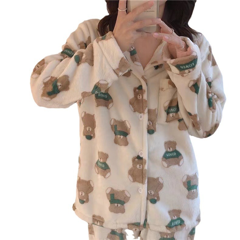 Conjunto de pijamas de franela cálidos y gruesos con forro polar, estilo nuevo invierno 2025, para mujer, ropa de casa de invierno. image 7
