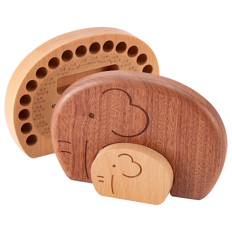 Casa de caja de dientes de leche de elefante de alta calidad, caja de madera creativa para bebés y niños pequeños, dientes de leche de cabello fetal, caja de madera conmemorativa