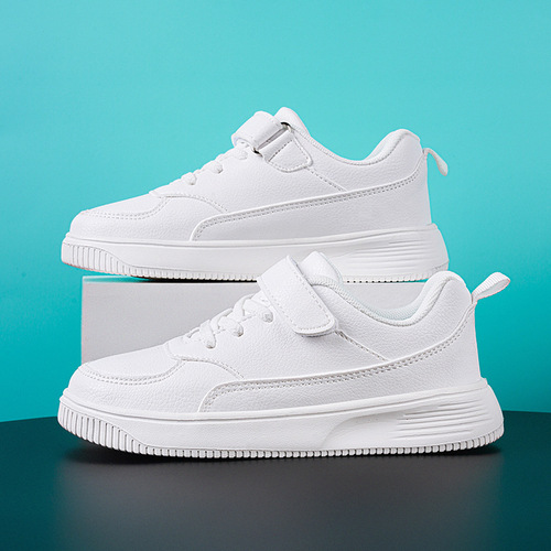 Children's white sneakers, student large children's leather board shoes, children's sports shoes, casual shoes, small black shoes