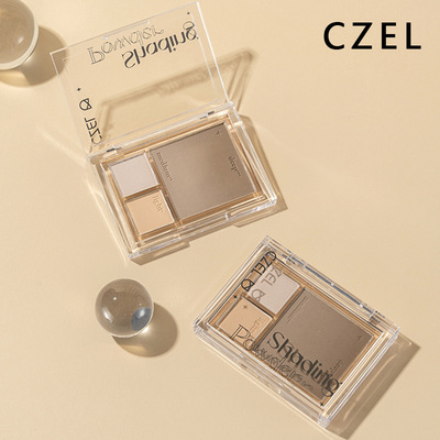 CZEL绔姿新品三色多功能高光阴影修容盘腮红哑光提亮闪粉批发直播|ru