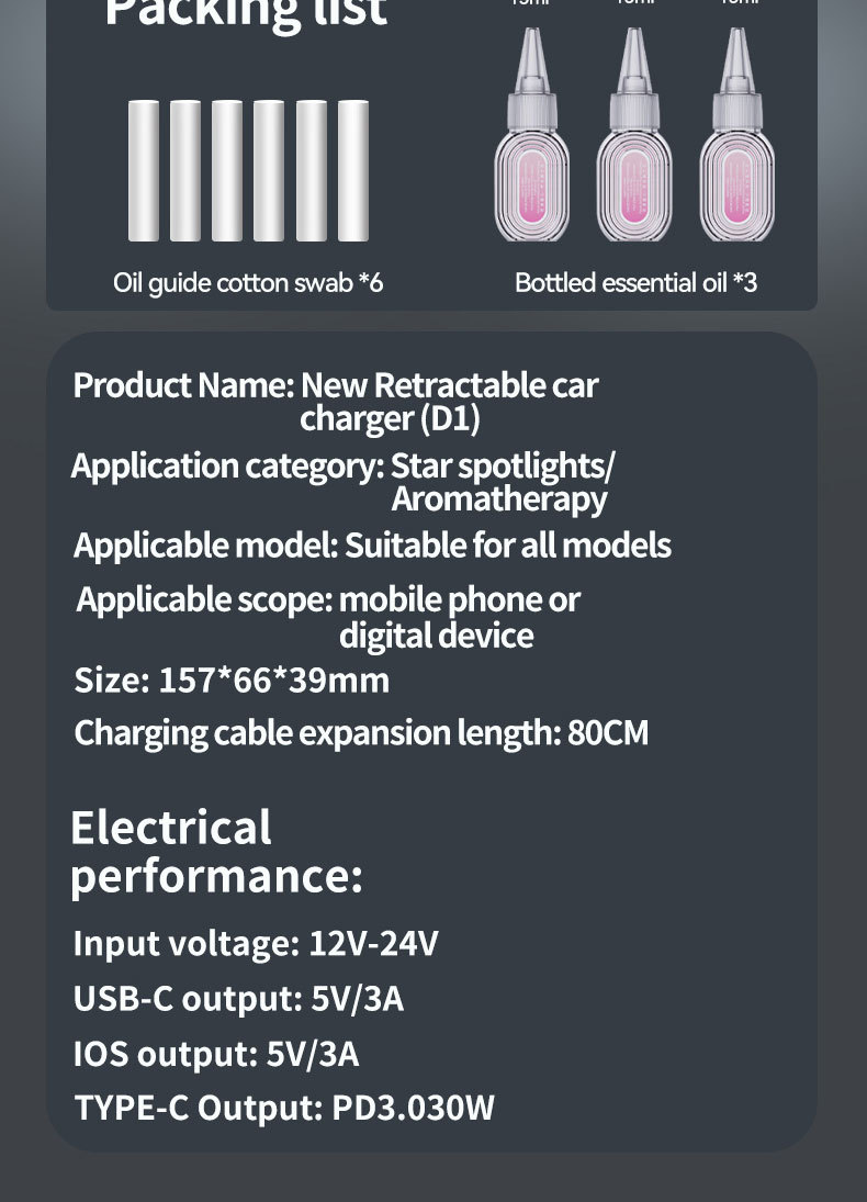New starry sky ceiling aromatherapy spray ambient light four-in-one data cable super fast charging car charger
