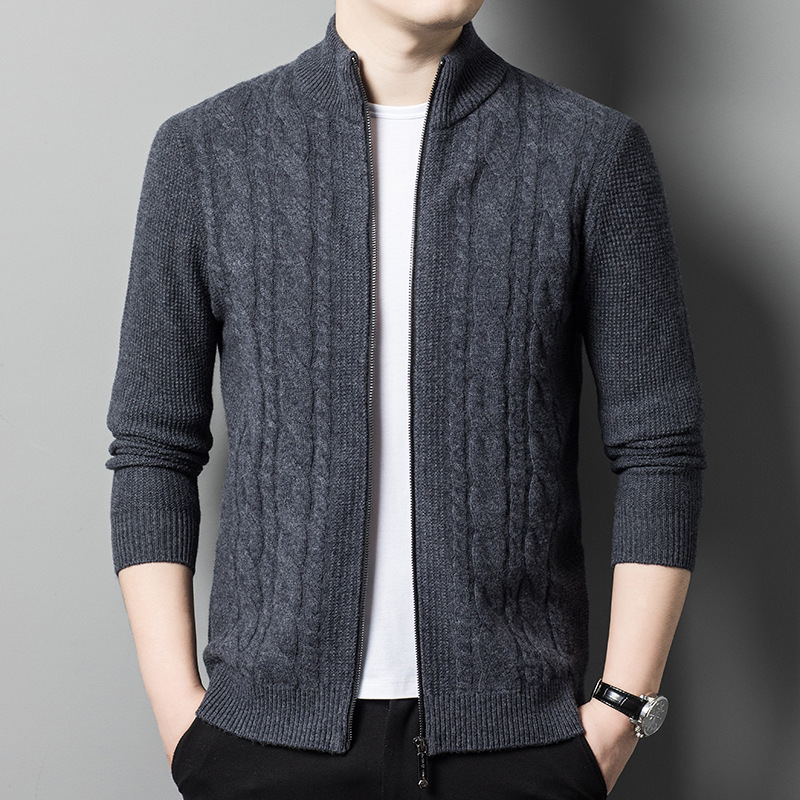 Herren Strickjacke Mit Stehkragen Und Langen Ärmeln Für Den Winter_voghion.com
