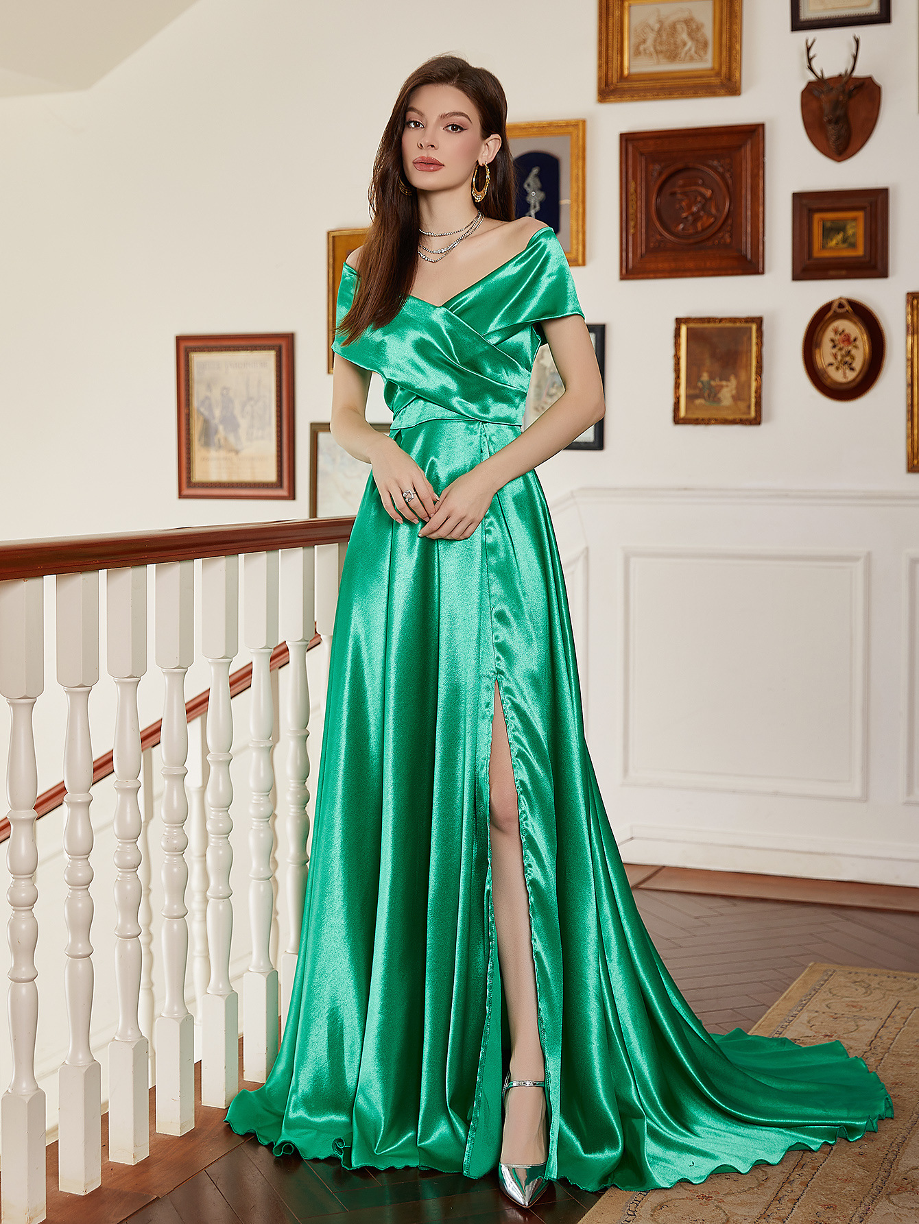 Vestidos formales transfronterizos europeos y americanos, vestidos de noche largos, elegantes vestidos de banquete con cola, vestidos de fiesta con abertura.