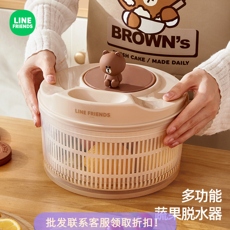 LINE FRIENDS野菜脱水器家庭用押し洗い乾燥野菜かごサラダ水切りかご野菜脱水かご|undefined