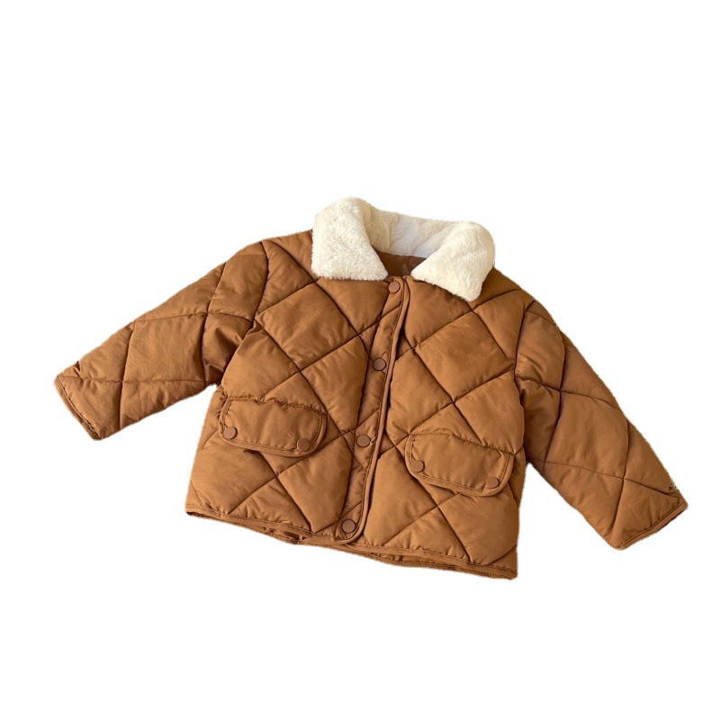 Amazon ropa para niños nuevo estilo coreano abrigo acolchado de algodón de diamantes para niños otoño e invierno abrigo de cuello de piel de moda para bebés abrigo acolchado de algodón para hombres y mujeres