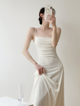 名媛白色韩版吊带裙夏新款设计感小众气质露背性感法式条纹连衣裙