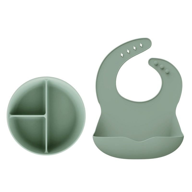 Alimentos de silicona set de cubiertos para niños cucharas blandas tenedor ventosa cuenco divisor de platos de comedor bib puede personalizar caja de regalo