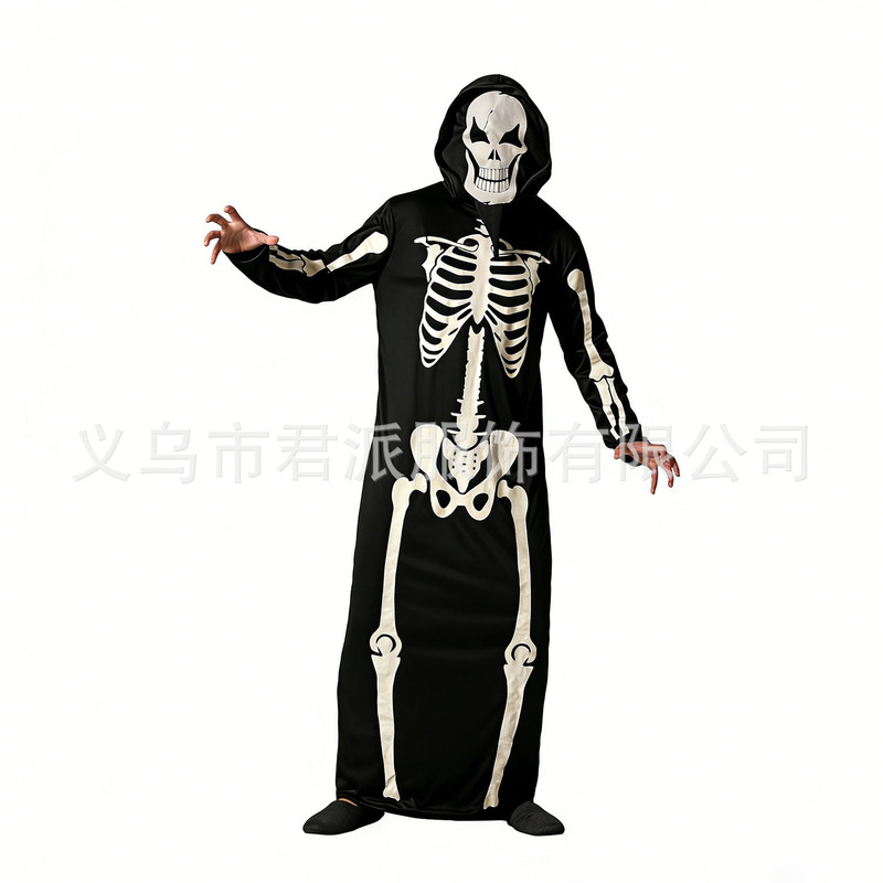 Halloween Adult Glow-In-The-Dark Skeleton Robe, Scary Ghost Costume, Death Skeleton Cosplay Outfit, Party Stage Performance Costume