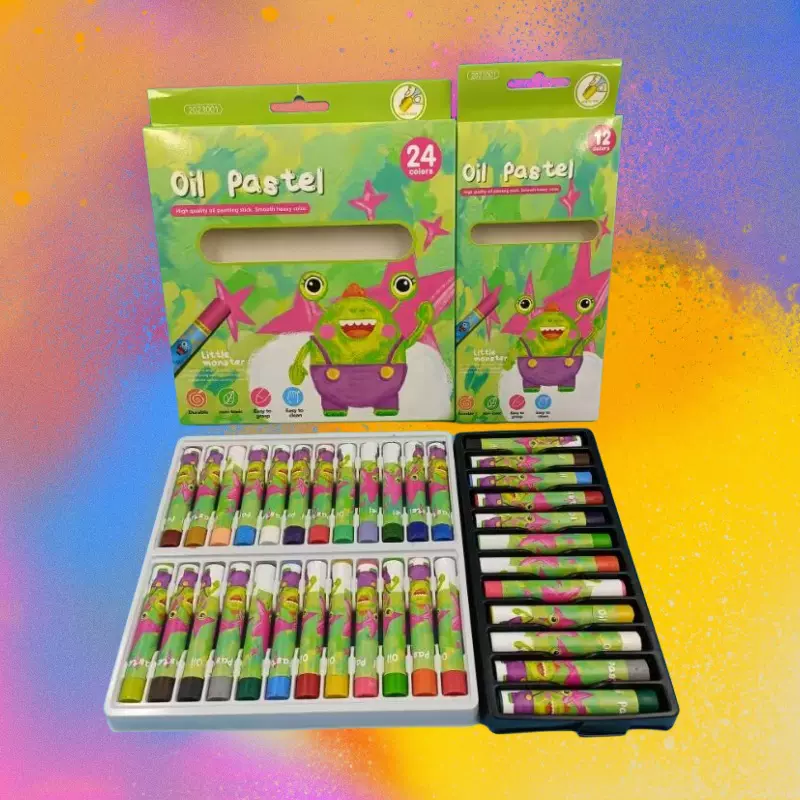 圆形油画棒绿色黄色盒装美术生绘画涂鸦蜡笔套装学生画画蜡质画棒