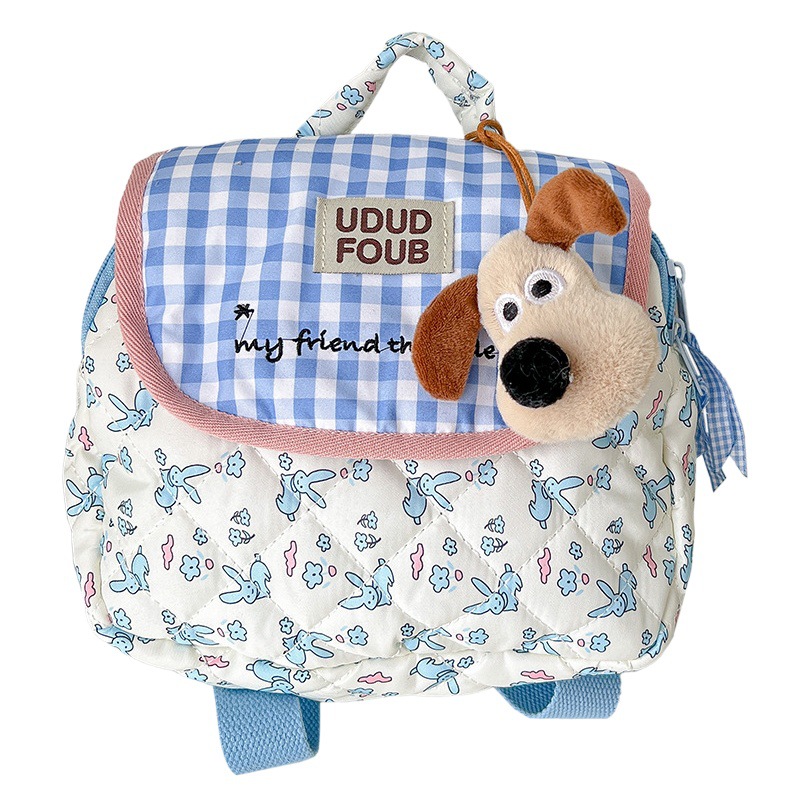 Mochila para niños ins estilo coreano acolchado lindo cachorro Plaid niños y niñas bordado hilo pequeña mochila padre-hijo bolso de la momia