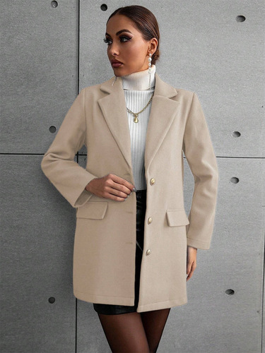 Women's Wool Coat with Suit Collar, Spring and Autumn Thick Frock Coat, Plain Color, Literary Style