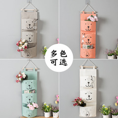 家居創意棉麻防水布藝收納袋牆壁三兜掛袋衣櫃整理門後雜物儲物袋