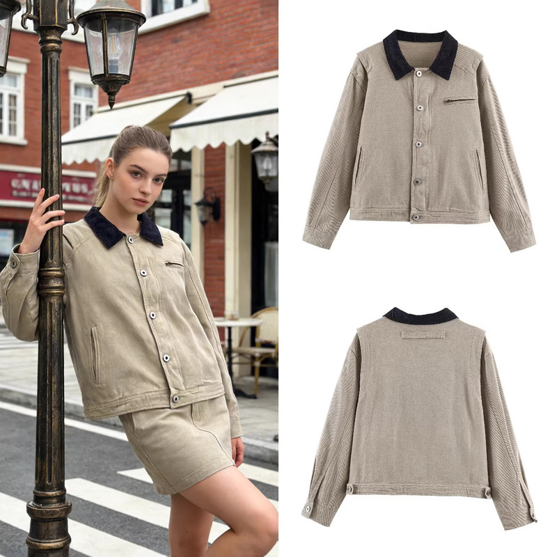 Z Brand Foreign Trade Cross-Border In-Stock European and American Style Women's Clothing 2026 Spring New Fashion Patchwork Collar Work Jacket Coat