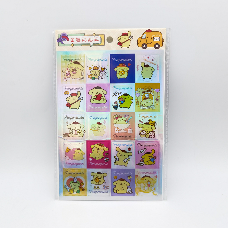 Sanrio de dibujos animados de oro plata flash pegatinas 2 piezas de perro Pacha láser impermeable pegatinas DIY de moda baloncesto material pegatinas