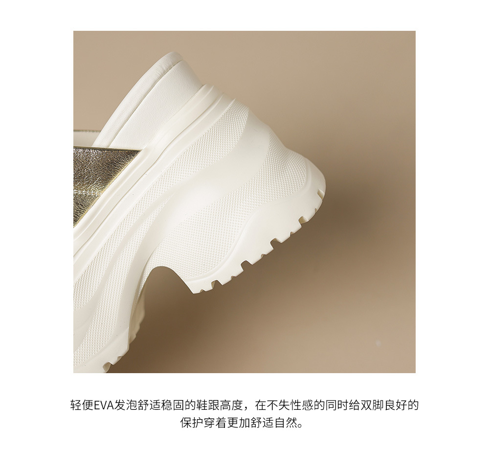 Dép sandal nữ quai ngang đế xuồng cao 12cm da thật đi biển mùa hè — đen, vàng sâm panh, Trắng, bạc chi tiết 17