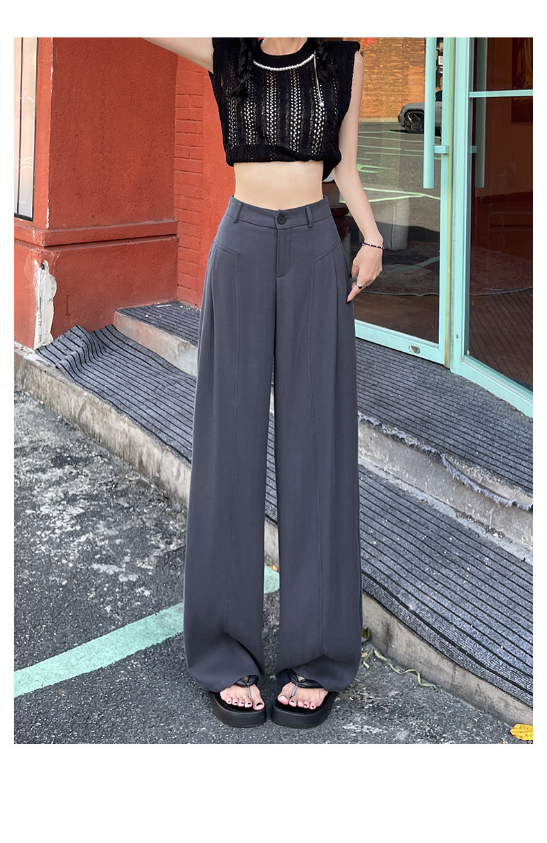 Quần culottes nữ ống rộng vải linen phối sọc, cạp cao dáng suông — Sâu Xám - Cao chi tiết 22