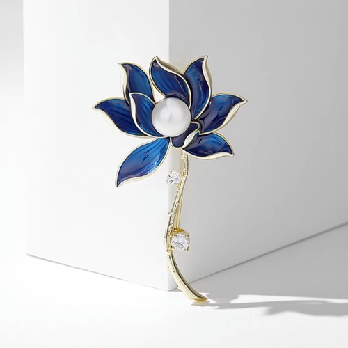 National style brooch, retro blue lotus brooch, suit coat accessories, high-end women's high-end brooch, new lotus flower for women