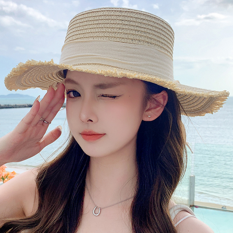 Women's Straw Beach Hat With Bow For Summer Holiday Style_voghion.com