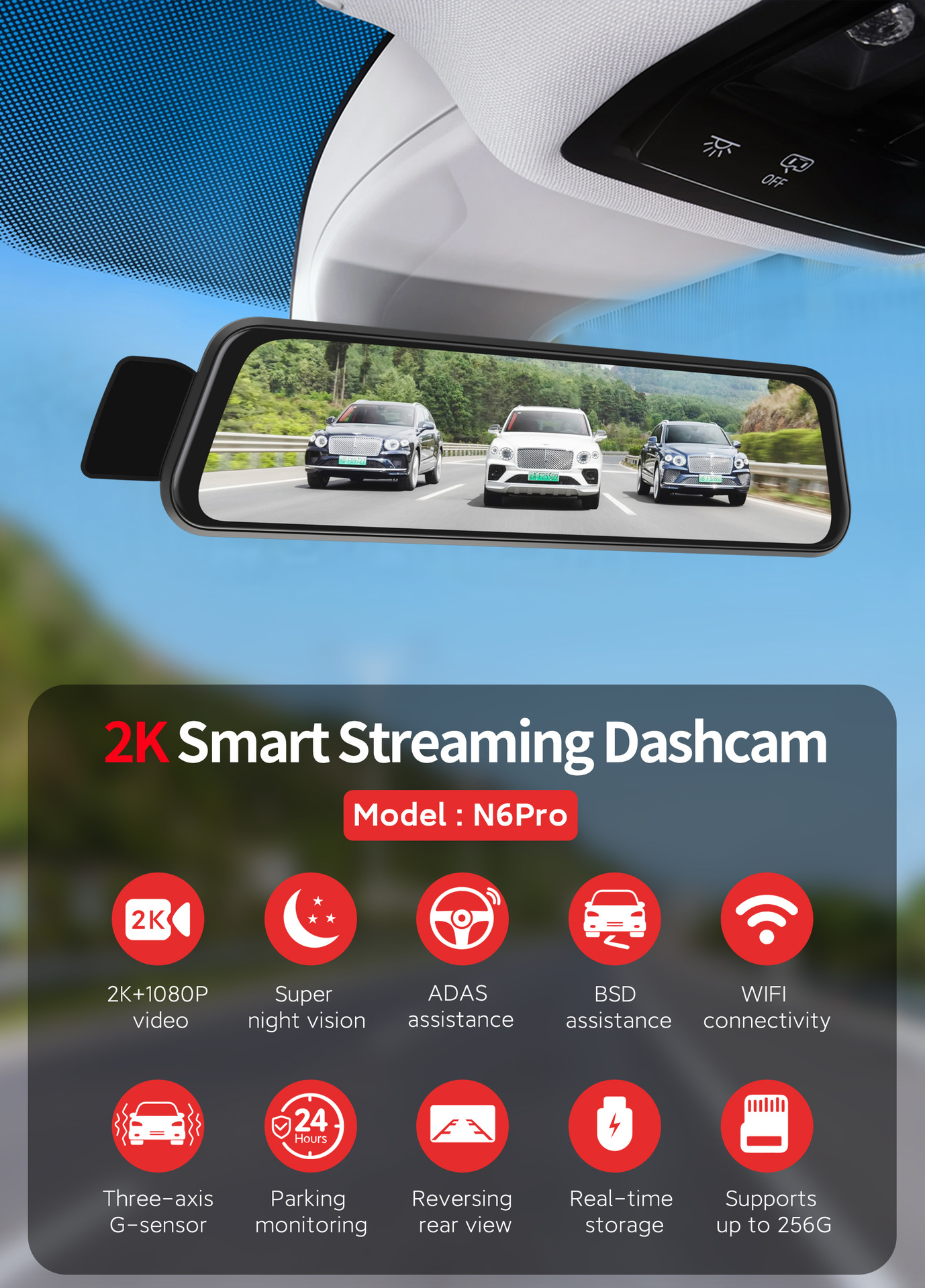 Cross-Border Driving Recorder 10inch Front Adas and Rear Bsd Blind Spot Warning Wifi Inter-Connected Driving Recorder