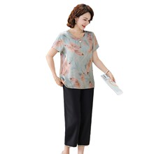 妈妈夏装短袖t恤2026新款中老年女夏季套装宽松洋气质上衣小衫裤