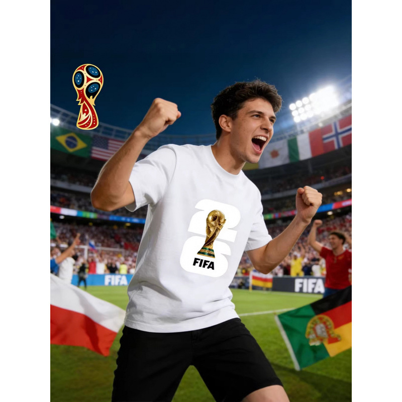 Fifa World Cup Themed Short-Sleeved Men's Summer Loose Casual T-Shirt for Fans to Celebrate Watching the Game