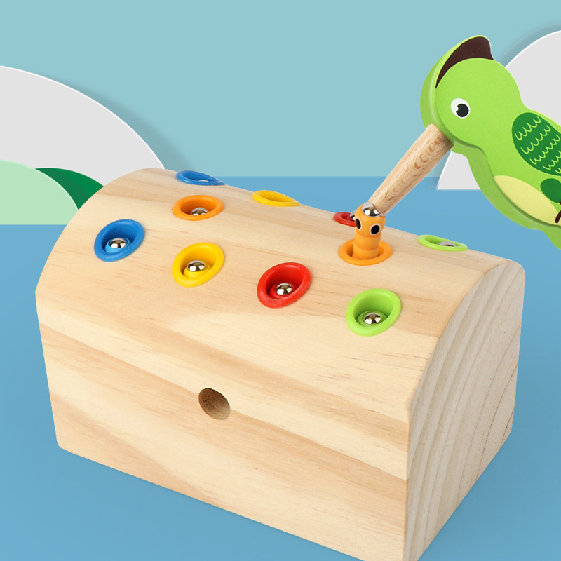 Children's Woodpecker Catch Caterpillar Magnetic Kindergarten Fishing Toy Baby Montessori Early Education Puzzle 1-3 Years Old