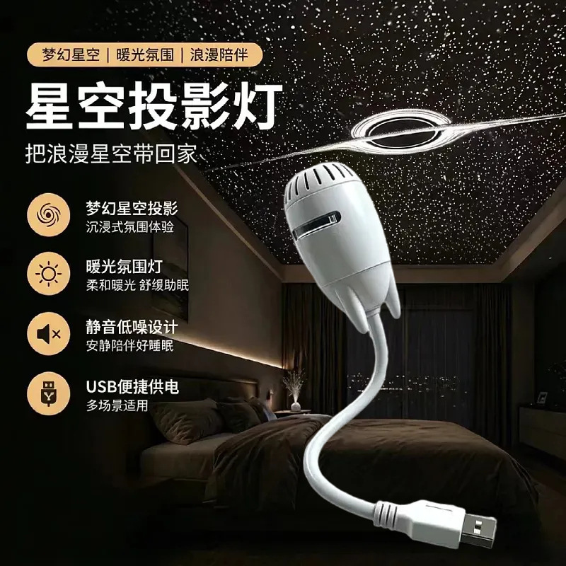 Cross-Border High-Definition Focus-Adjustable Starry Sky Projection Night Light, Bedroom Eye-Protection Bedside Lamp, USB Voice-Controlled Car Atmosphere Light