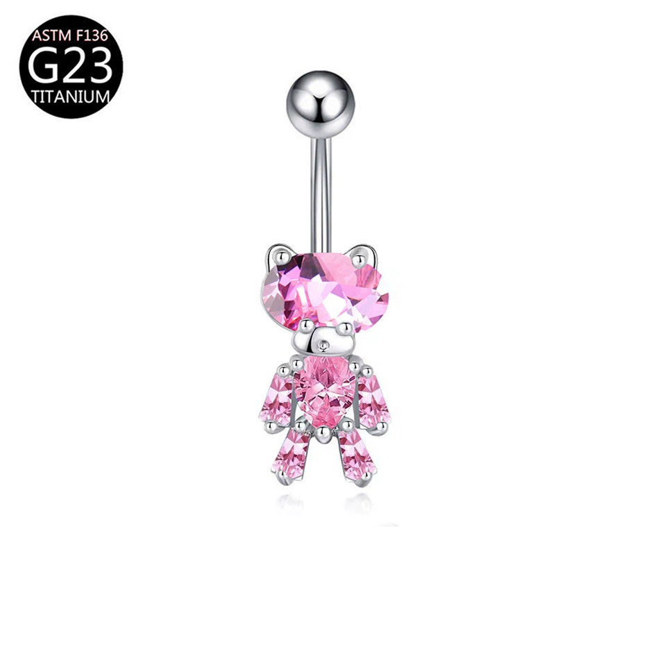 Fuchsia belly button piercing with bow, pendant drop-shaped, European style